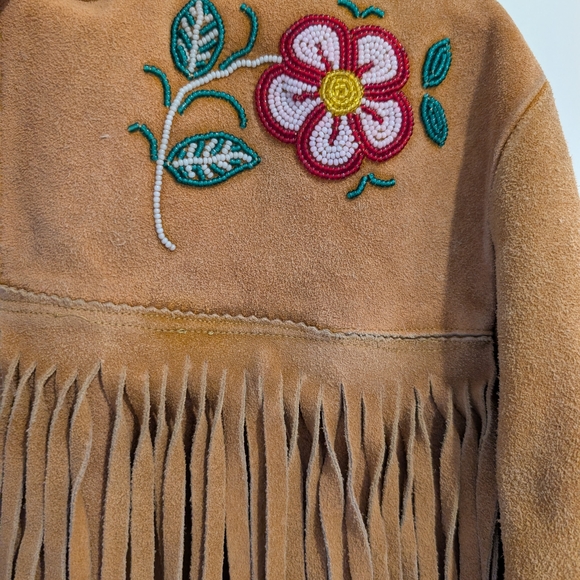 Embroidered Tan Suede Jacket with Fringe - Picture 3 of 7
